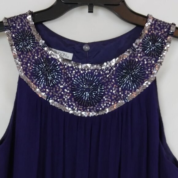 Maggy London | Purple Silk Pleated Beaded Dress | Size 12 - Picture 2 of 8